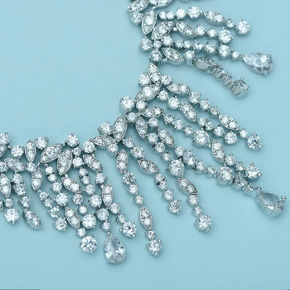  Moonso mode 925 argent haut de gamme de luxe collier de mariée pavé AAA Zircon bijoux de fiançaille