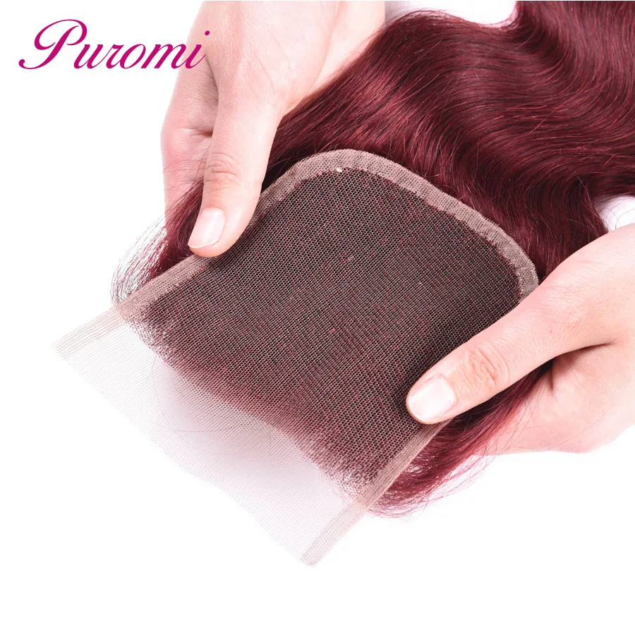 Puromi Hair Extension Colored 99J Brazilian Hair Weave Bundles with Closure 4x4 Free Part Body Wave Human Hair Bundles Non Remy Puromi Hair Extension Colored 99J Brazilian Hair Weave Bundles with Closure 4x4 Free Part Body Wave Human Hair Bundles Non Remy