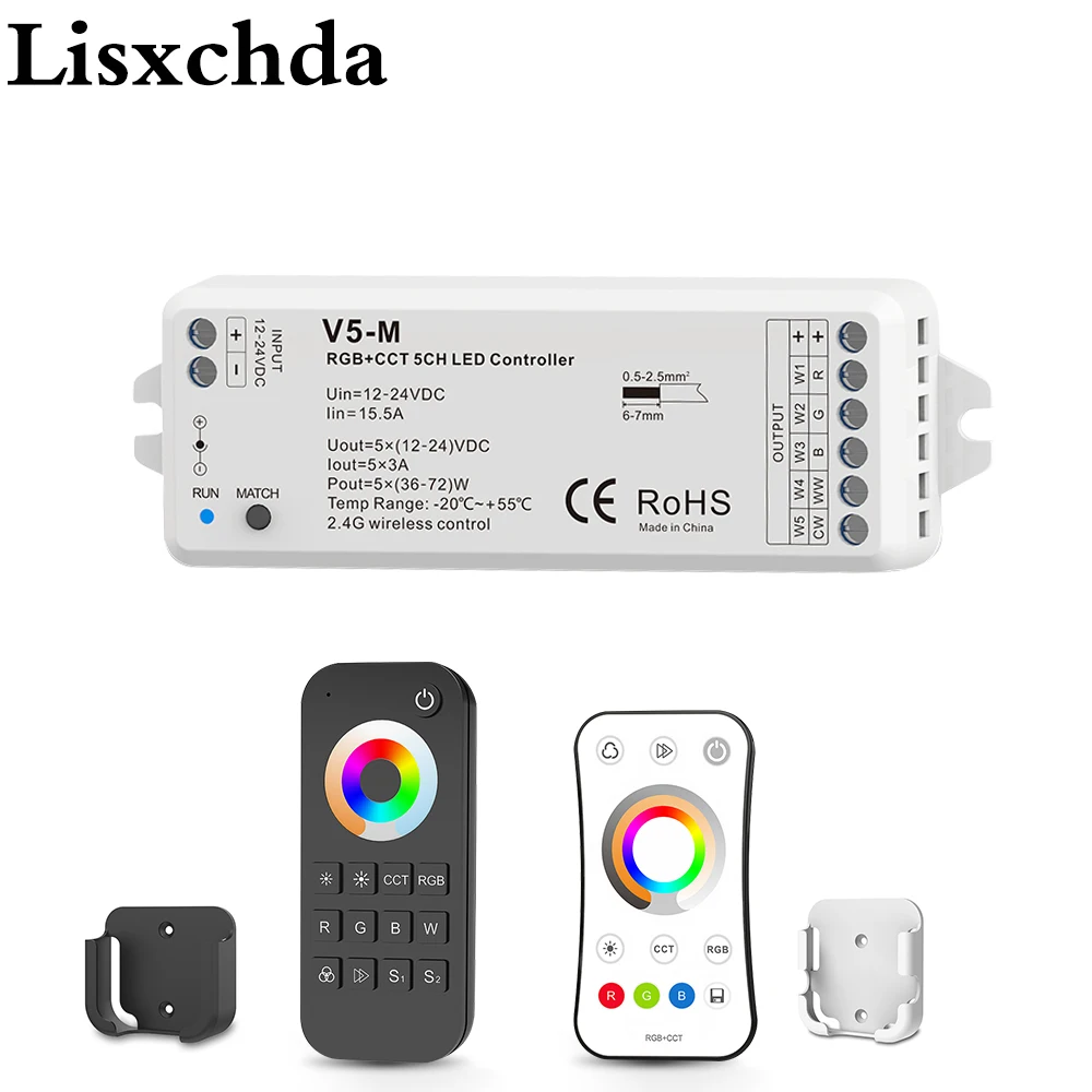 Светодиодный светильник 5 каналов 15A 2 4G RF RGB + CCT контроль цвета температуры для 5050