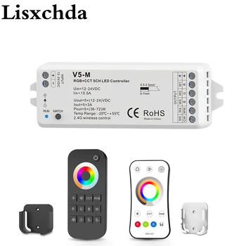 

DC12-24V 5CH 15A 2.4G RF RGB+CCT LED Controller Color temperature brightness control for 5050 5630 RGB+CCT LED Strip light