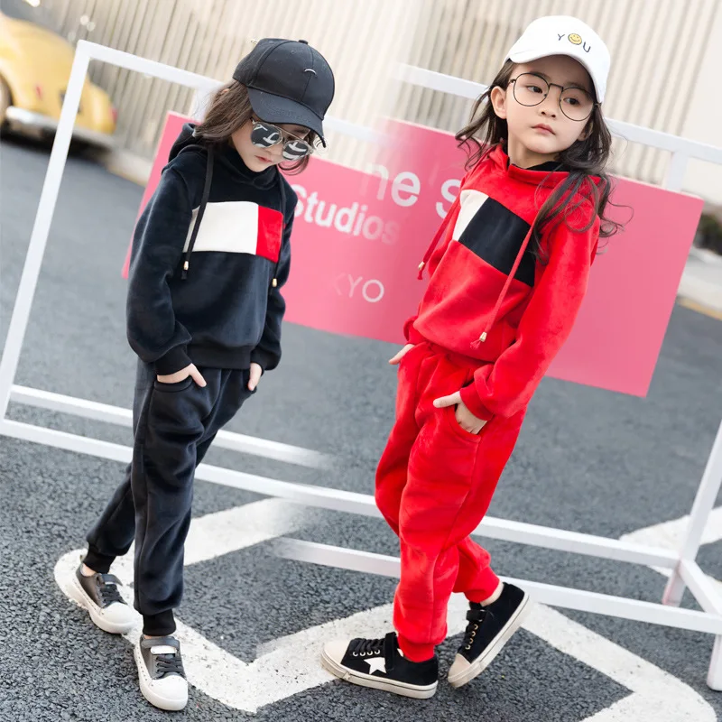 

2018 Autumn Winter New Girls Fashion Personality Clothes Children's Clothing Sets Female Kids Multicolor Sportswear Suit A190