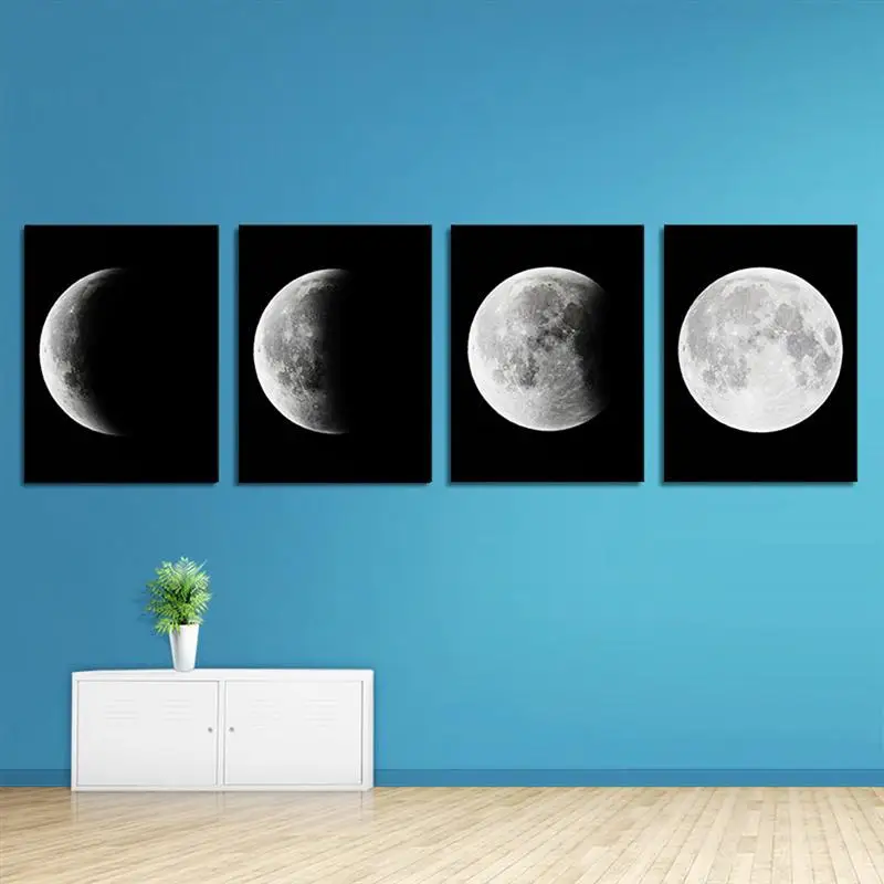 4PCS 30 x 40 cm Large Canvas Moon Prints Hanging Wall Art Artwork for for Living Room Bedroom