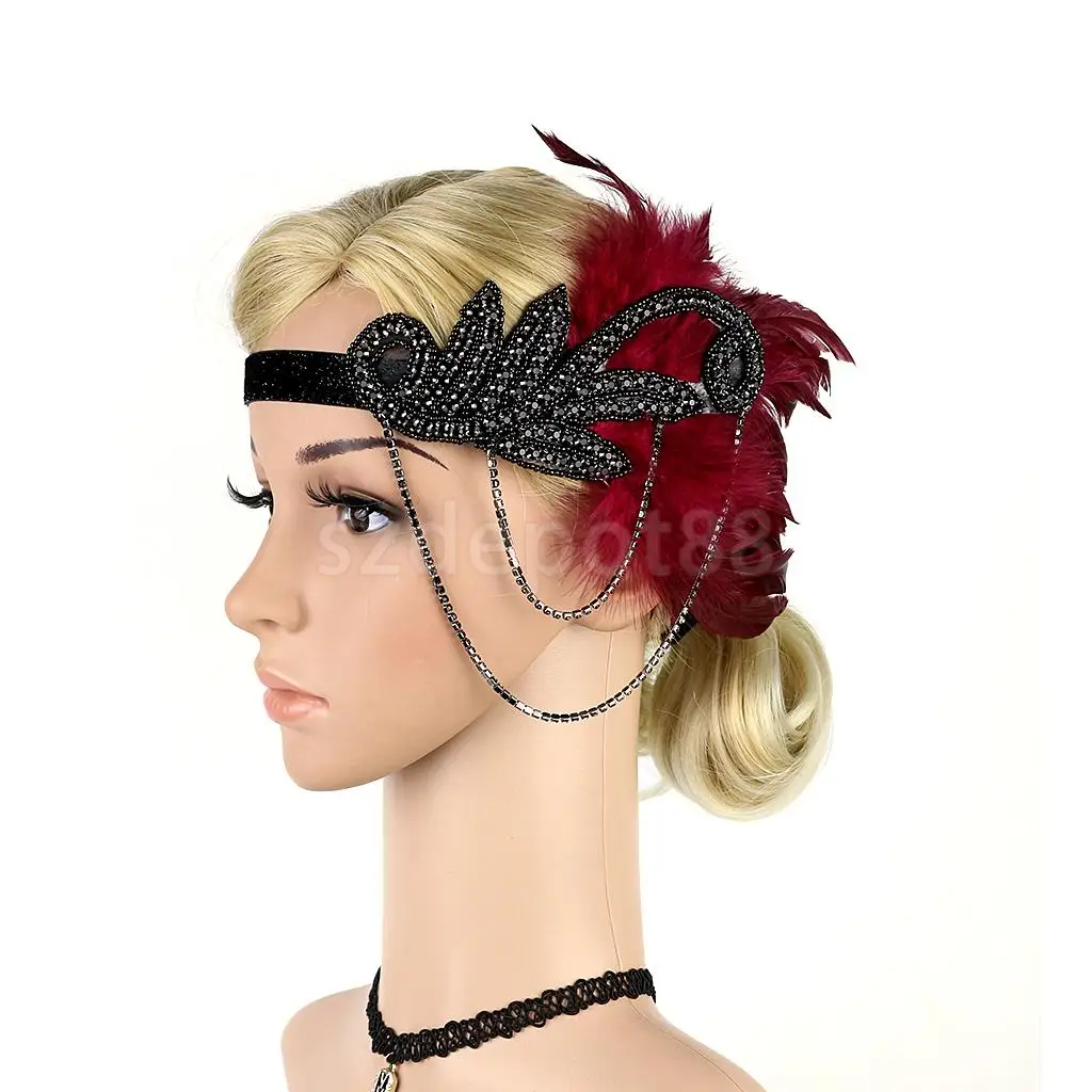 Vintage 1920s Feather Headband Wedding Bridal Headpiece Flapper Fancy Dress