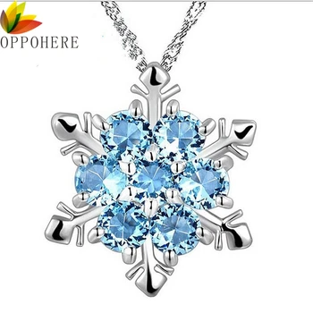 

Charm Vintage lady Blue Crystal Snowflake Zircon Flower Necklaces & Pendants Jewelry for Women
