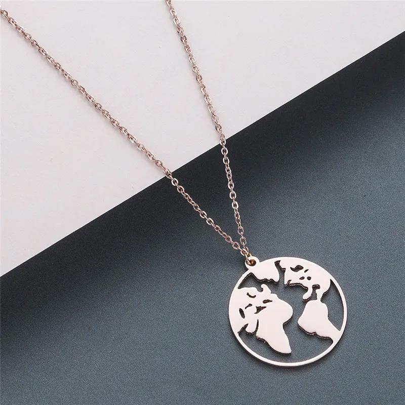 Lightrain Planet Earths World Map Art Pendant Necklace Vintage Bronze Chain Statement Necklace Handmade Jewelry Gifts 