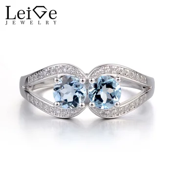 

Leige Jewelry Natural Aquamarine Engagement Ring Double Stone Rings for Women Sterling Silver 925 Jewelry March Birthstone