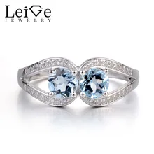 Leige Jewelry Natural Aquamarine Engagement Ring Double Stone Rings for Women Sterling Silver 925 Jewelry March Birthstone