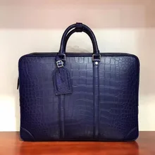 newly production Men's Genuine/Real Crocodile belly Skin Briefcase official Bag, blue Crocodile skin Business Men Bag