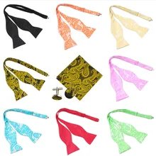 Новинка, набор мужских галстуков из жаккарда с узором пейсли, запонки, темно-синие, черные, красные, Свадебный костюм, галстук-бабочка для мужчин, набор галстуков на шею