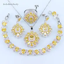 L& B сверкающий желтый кубический цирконий квадратный свадебный ювелирный набор 925 серебряный цвет браслет кулон ожерелье серьги кольцо
