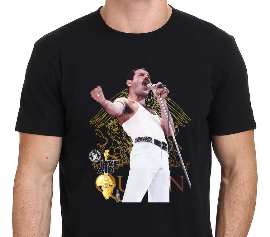 

Freddie Mercury Queen Live Aid 1985 Bohemian Rhapsody Men's T-Shirt Size S-3XL Hipster Tees Summer Mens T Shirt