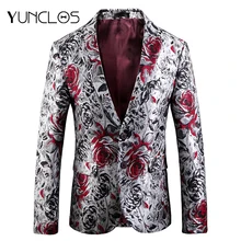 YUNCLOS, розовый жаккардовый Мужской Блейзер, приталенный, для свадебной вечеринки, пиджак, высокое качество, Блейзер, куртки, americana hombr
