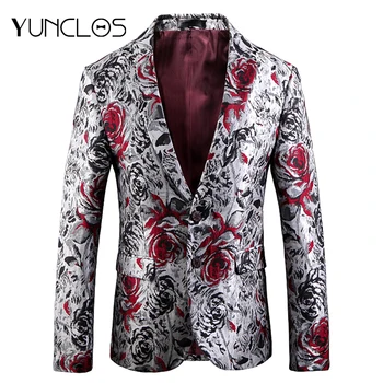 

YUNCLOS Rose Jacquard Men Blazer Slim Fit Wedding Party Suit Jackets High Quality Blazer Jackets americana hombr
