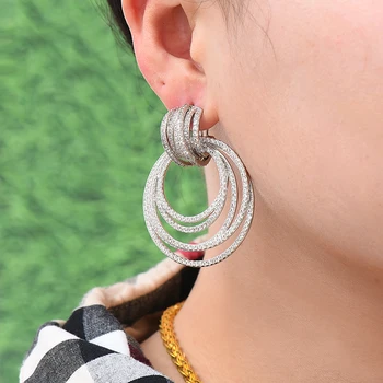 

52mm Big Luxury Twist Circle Dangle Earrings For Women Wedding Cubic Zircon Crystal CZ Dubai Bridal Earring Fashion Jewelry 2019