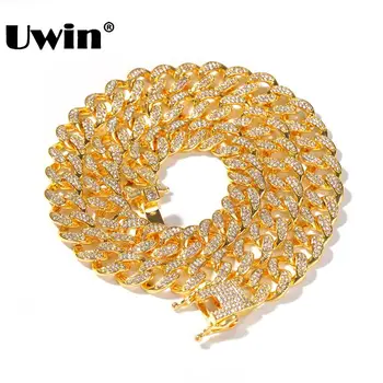 

UWIN 13mm Miami Cuban Chain Rhinestones Bling Rapper Necklaces For Men Iced Out Hip Hop Jewelry 16-28inch Cuban Link