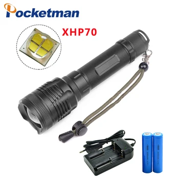

New XHP70 brightest flashlight powerful Tactical LED flashlight torch zoomable xhp70 Lantern power by 2*18650 battery