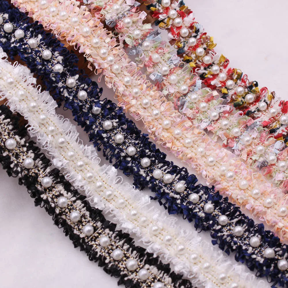Handmade Pearl Beaded Fabric Sewing Trim Chaîne Robe Applique Craft belt 1 Yd environ 0.91 m 