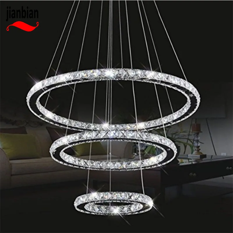 

Led Crystal Chandelier light dimmable warm /white/neutral 3 model Cut Crystal LED Pendant With Oval3 Rings can remote control
