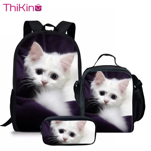 

Thikin 3 Pcs/set Children School Bags 3D Cute Cat Pattern School Backpack for Teen Boys Girls Kids Book Bags Travel Machila
