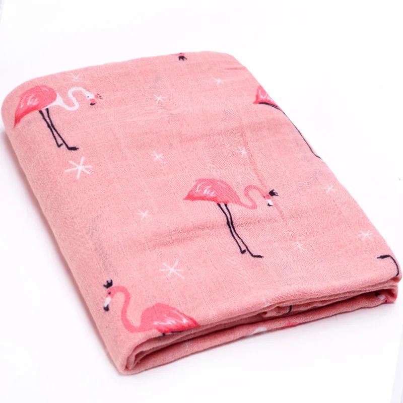 Dropshipping 70%Bamboo 30%Cotton Muslin Diapers Super Soft Baby Blankets Newborn Swaddle Wrap Bebe Baby Bath Towel Bedding Set - Цвет: flamingos