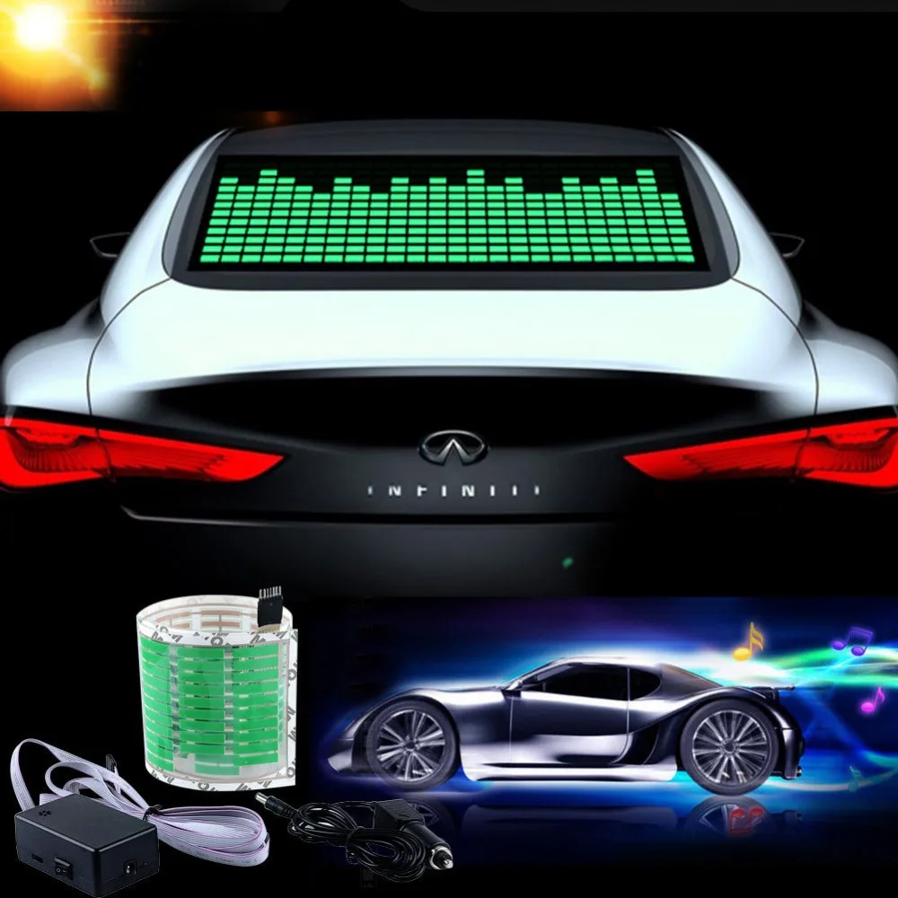 

45X11cm 90*10cm 70*16cm 80*19cm 90*25cm 114*30cm Green LED Car Sticker Music Rhythm Flash Light Sound Activated Equalizer