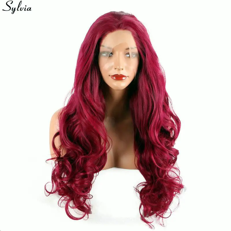 Sylvia длинные бодрый вьющиеся рок Rubin Red волос Синтетический Синтетические волосы на кружеве парик жаропрочных Волокно натуральных волос