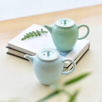 

250ML Brief Solid Color Porcelain Handle Teapot Home Ceramic Drinkware Office Tea Ceremony Puer Green Tea Kettles Coffee Pots