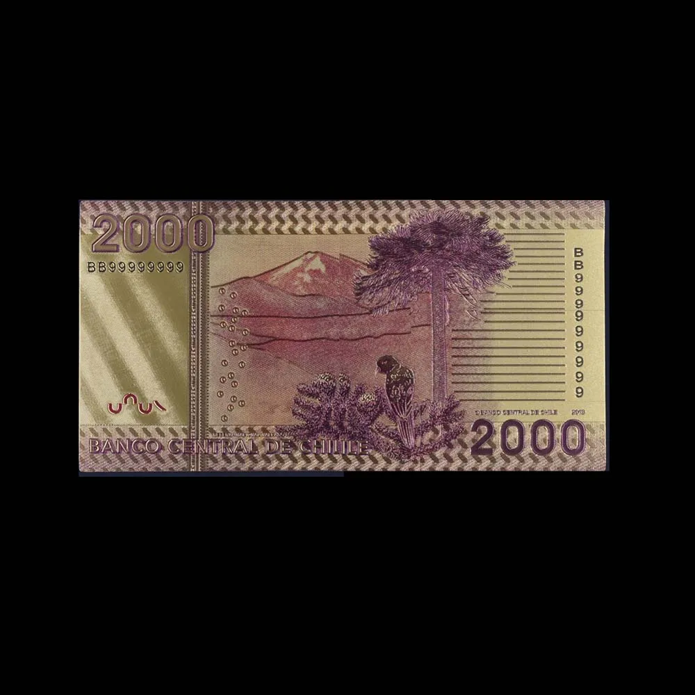 10 шт./лот новые продукты Чили 2000 песо золотые банкноты красочные мира для