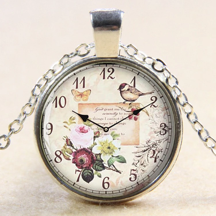 Clock Glass Pendant Necklaces New Vintage Clock Necklace Art photo