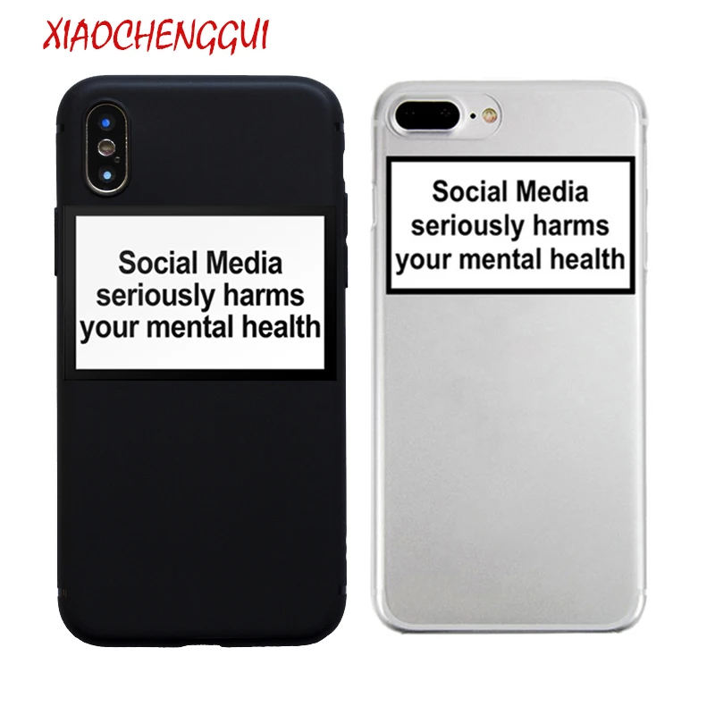 social media seriously harms your mental health soft Silicone clear cover phone case for iPhone X XR XS Max 6 7 8 plus 5 5s 6s