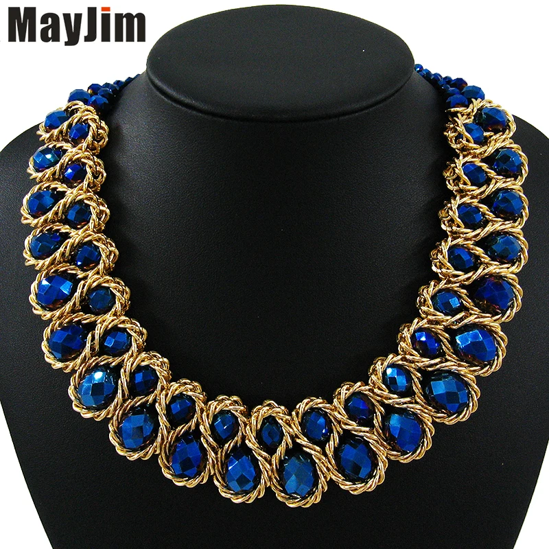 MayJim Statement Choker necklace 2017 Fashion Women Hand woven chunky Gold Chain Crystal Bead collar Necklaces