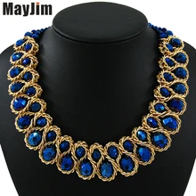 MayJim Declaración Gargantilla collar de 2017 Mujeres de La Manera tejidas A Mano chunky Gold Chain collar Bolas de Cristal Collares y Colgantes de Bisutería