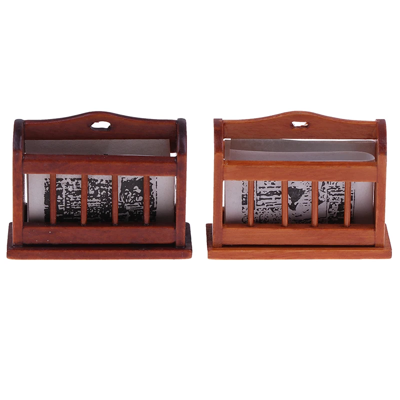 

Hot 1/12 Scale Miniature Wooden Book Shelf Cute Dollhouse Mini Accessories Newspaper Stand Toys Doll House Accessory
