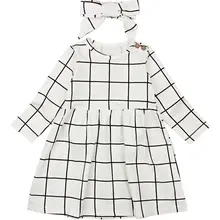 Детское платье для маленьких девочек в клетку с длинными рукавами вечерние Нарядные платья детская одежда