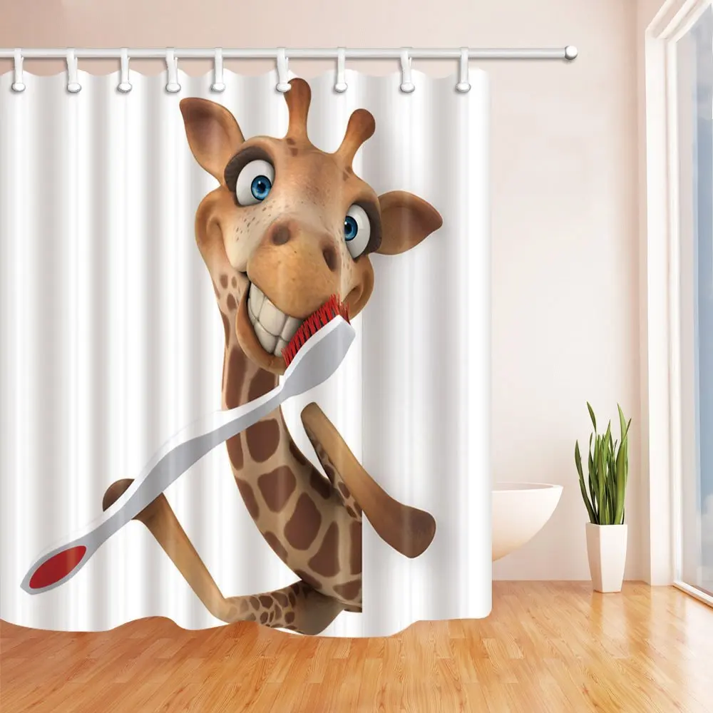Brush Teeth Giraffe Shower Curtainsshower curtaingiraffe shower