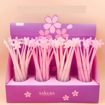 

48pcs/pack Japanese Flower Cherry Sakura Silicone Gel Pen Creative Stationery Student Black Ink Signature Water Pen