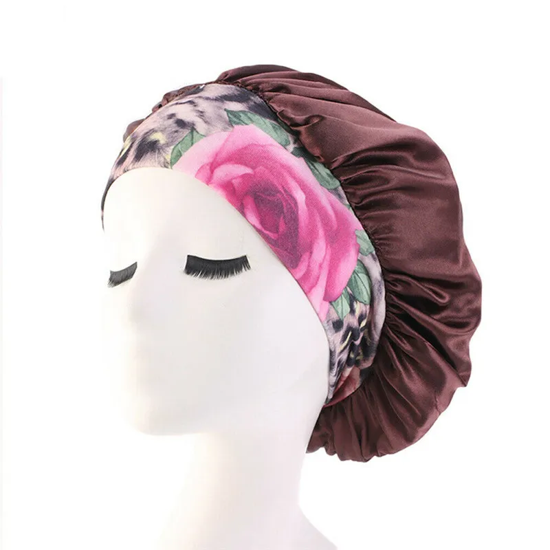 Новая модная женская атласная ночная шапочка для сна, шапка для волос, шелковая накидка на голову, широкая эластичная повязка на голову, Регулируемая Шапочка для приема душа W3