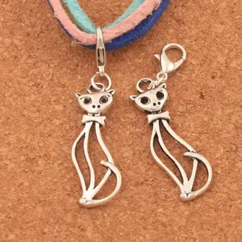 

102PCS zinc alloy Hollow Slim Cat Clasp European Lobster Trigger Clip On Charm Beads C1162 11x48 mm