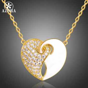 

AZORA Round Cut Clear Cubic Zirconia Long Charm Pendant Statement Necklace Seaside Holiday Beach Love Heart Classic Party TN0266