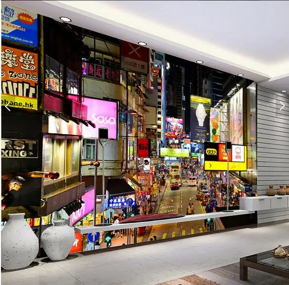 

Hong Kong night TV wall background large murals wallpaper living room bedroom wallpaper painting three - dimensional wallpaper