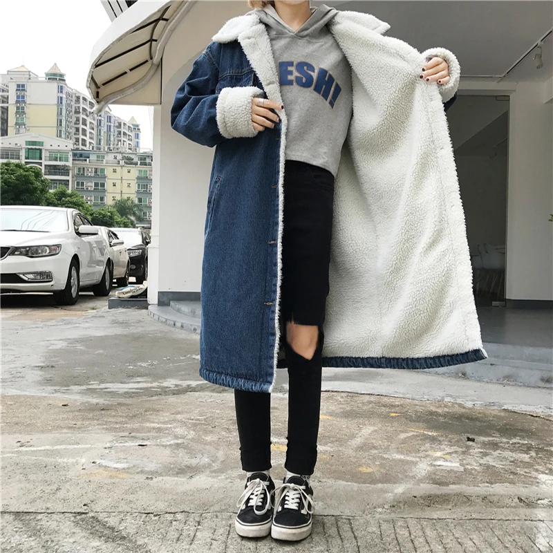 RUGOD, зимняя Корейская джинсовая куртка, женское популярное пальто, женское длинное пальто, плюс бархат, толстый Хлопковый тренч, Женское пальто, Casaco