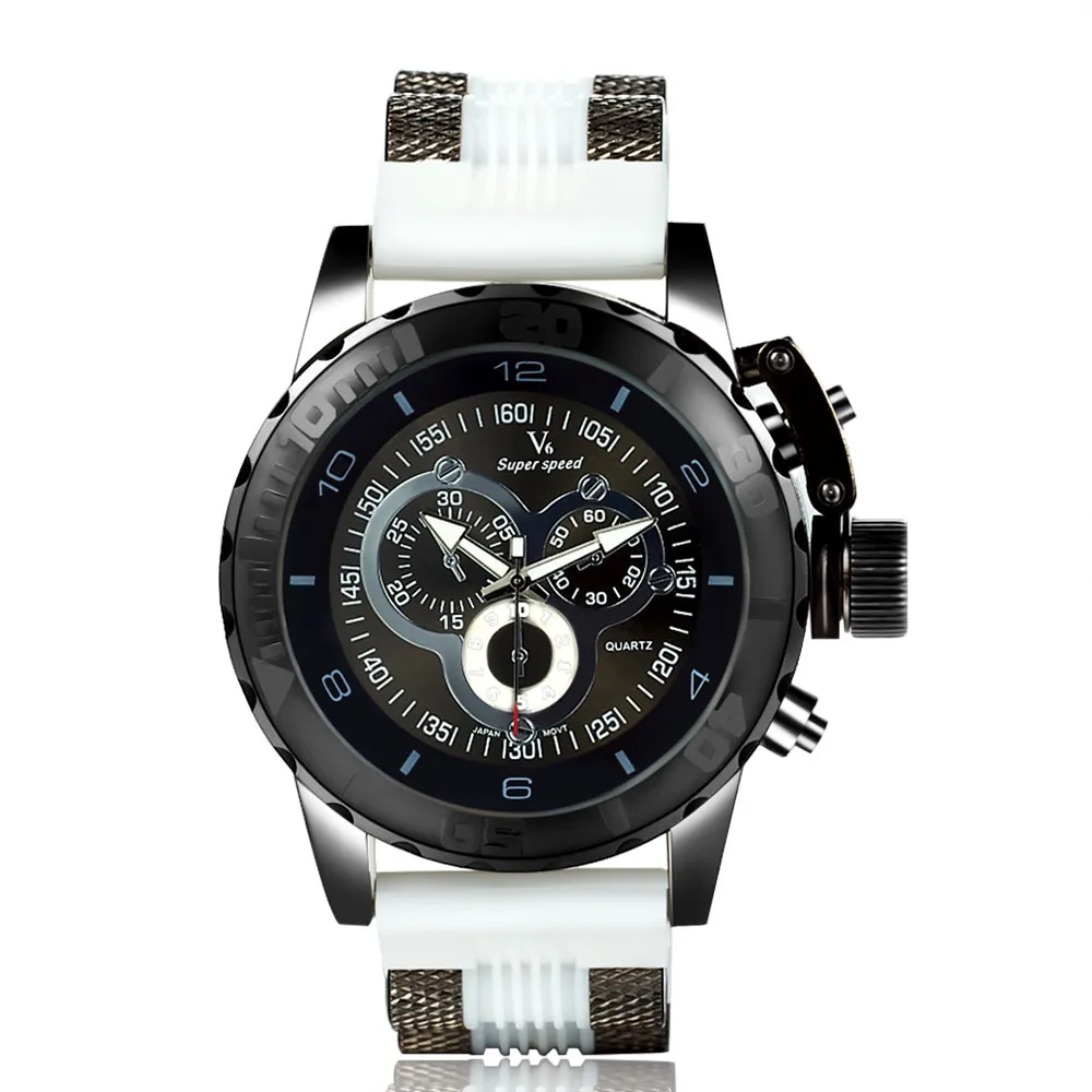 Новые роскошные Лидирующий бренд V6 супер скоростные мужские спортивные часы высокого качества силиконовые ремни военные Кварцевые водонепроницаемые часы