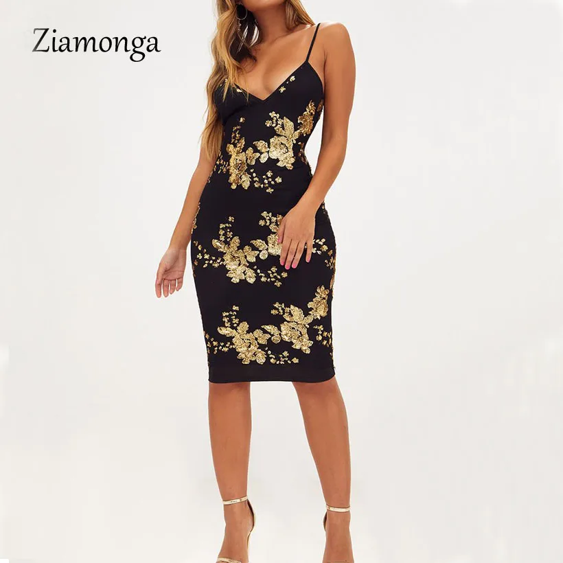 

Ziamonga Evening Sexy Black Gold Sequin Dress Women Party Vestidos Streetwear Christmas Dress Luxury Nightclub Dresses Clothes