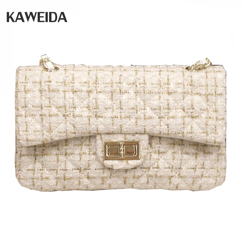 

Famous Brand Plaid Women Messenger Bag Handbag Turn the lock Ladies Luxury Handbag Woolen Chain Quilted Shoulder Bags