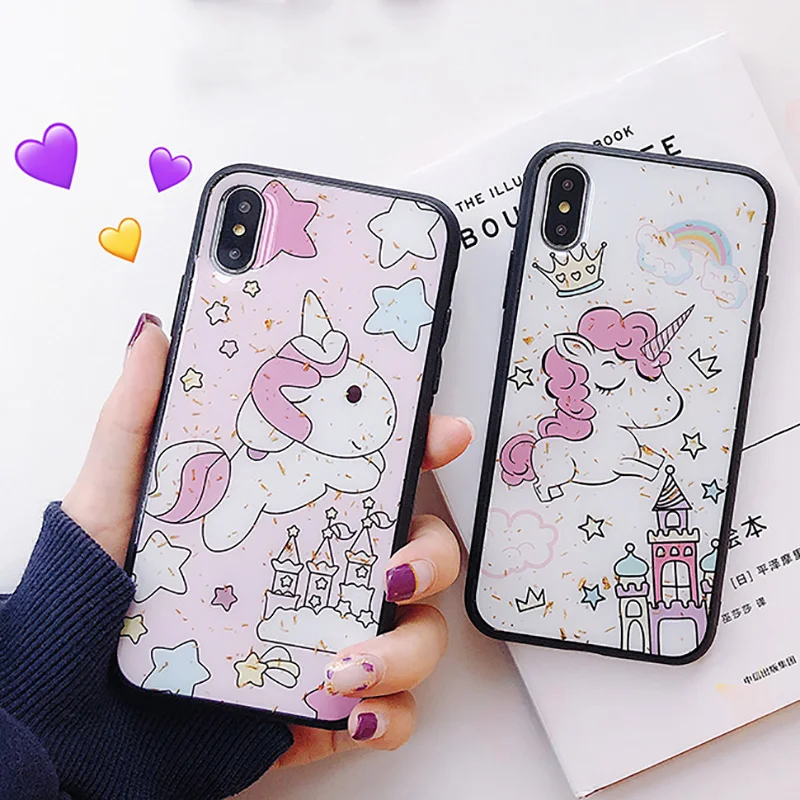 

Cute Unicorn Epoxy Phone Case For iPhone XS Max 7 8 Plus Feather Glitter Gold Foil Back Cover For iPhone X XS 10 6 6s Plus Cases