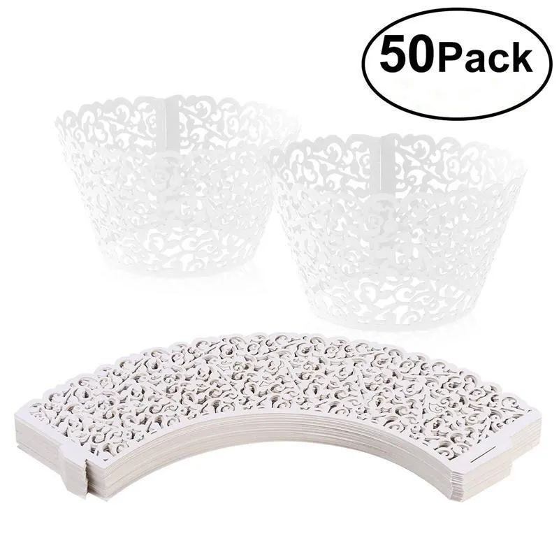 

50pcs Laser Cut Cupcake Wrappers Decor Wedding Birthday Party Baby Shower Wrap