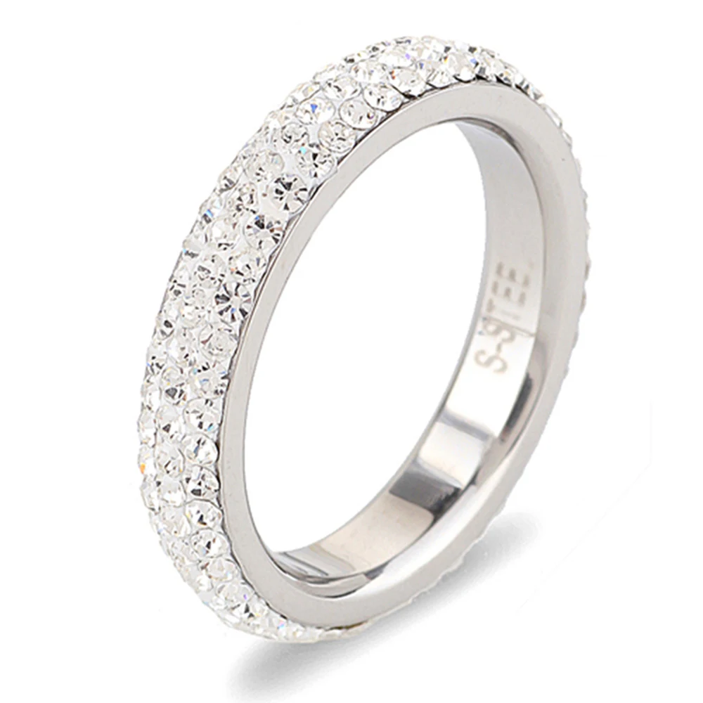 Три ряда прозрачного хрусталя золото нержавеющая сталь обручальные кольца для женщин модные ювелирные аксессуары кольцо с полным размером - Цвет основного камня: Белый