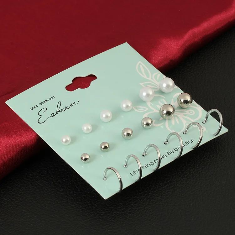 

explosions 9 pairs of earrings 9 pearl earring set u - shaped earrings