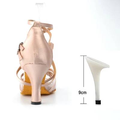 Ladingwu New Brand Satin and Mesh Color Khaki Latin Dance Shoes For Women's High Heel Shoes Ballroom Salsa Party Dance Shoes Khaki 9