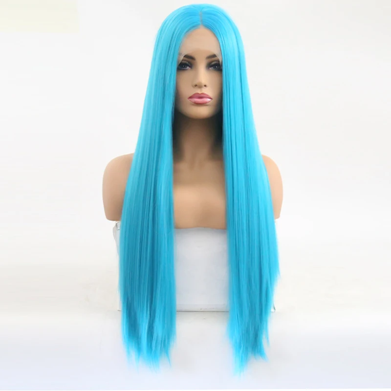 Харизма Жаростойкие волосы синий парик шелковистые прямые синтетические кружевные передние парики для женщин 26 дюймов длинные парики для женщин